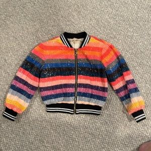 Hannah Banana Girls Striped Sequin Bomber